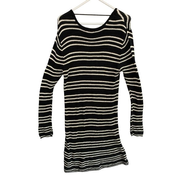 VOLCOM Womens Medium Sweater Dress Striped Knit Black White Long Sleeve Stretch - Picture 1 of 11